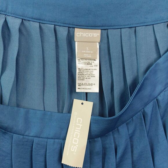 Chicos Skirt Sz 3 US16 Blue Pleated Maxi Flowy Lightweight Dressy Wear to Work - Picture 7 of 12